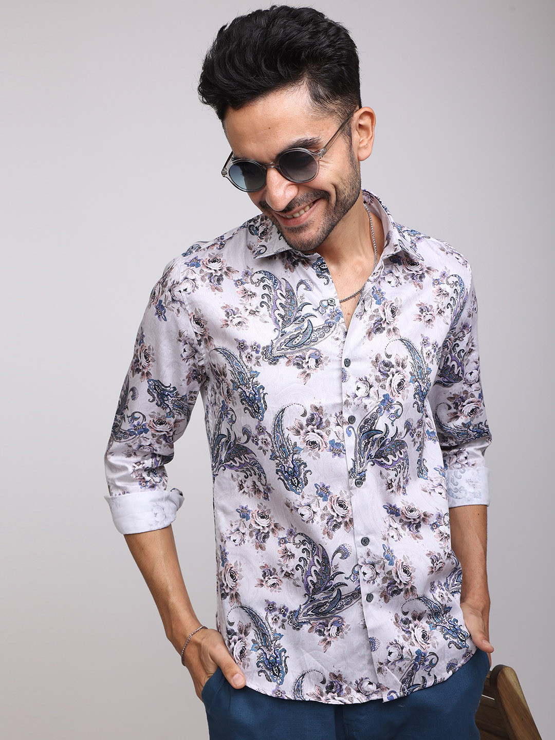 Snitch Men Slim Fit Floral Printed Casual Cotton Shirt, White 
Snitch Men Slim Fit Floral Printed Casual Cotton Shirt, White