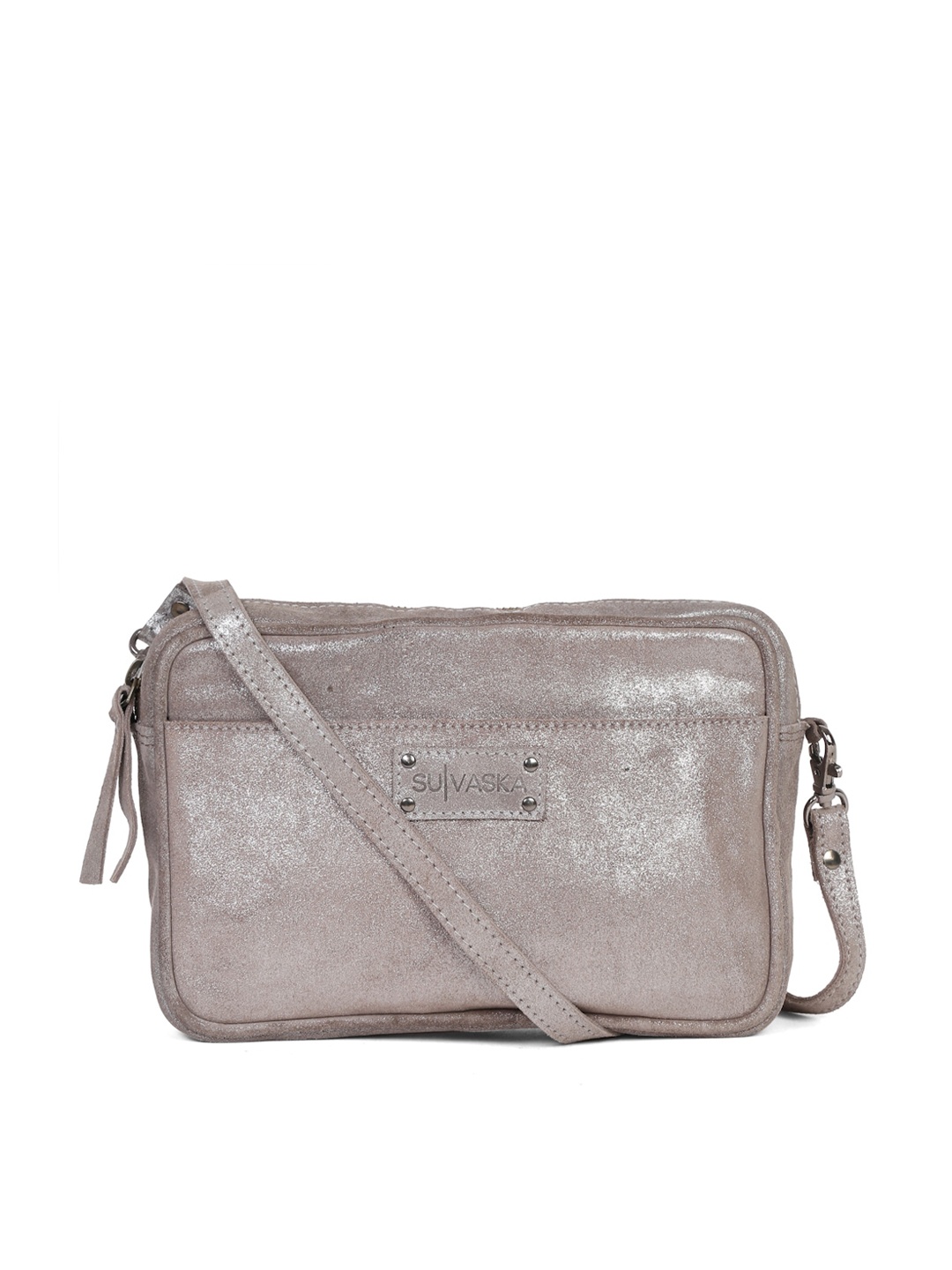 Suvaska Silver-Toned Leather Structured Sling Bag
