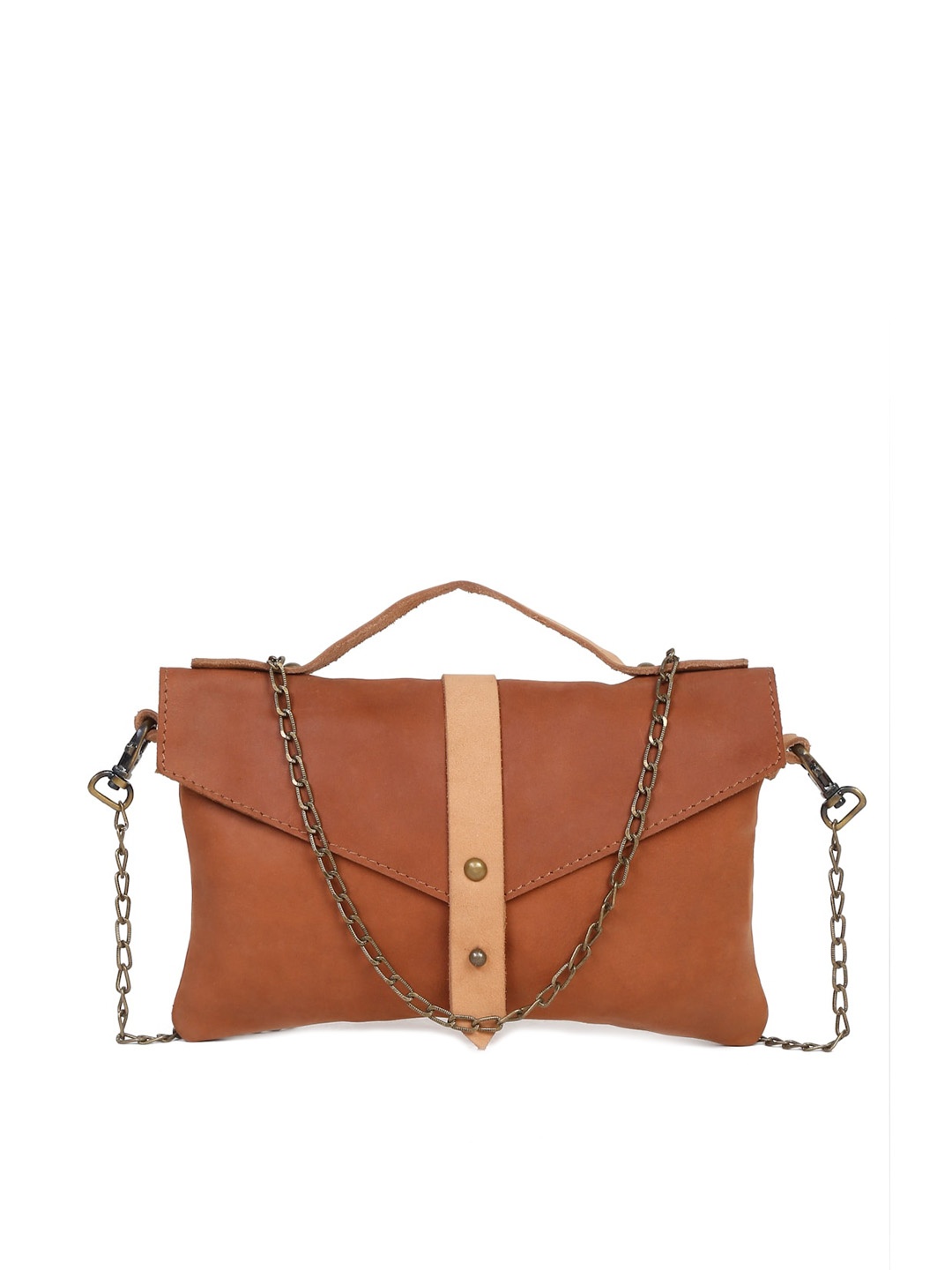 Suvaska Tan Leather Oversized Structured Sling Bag