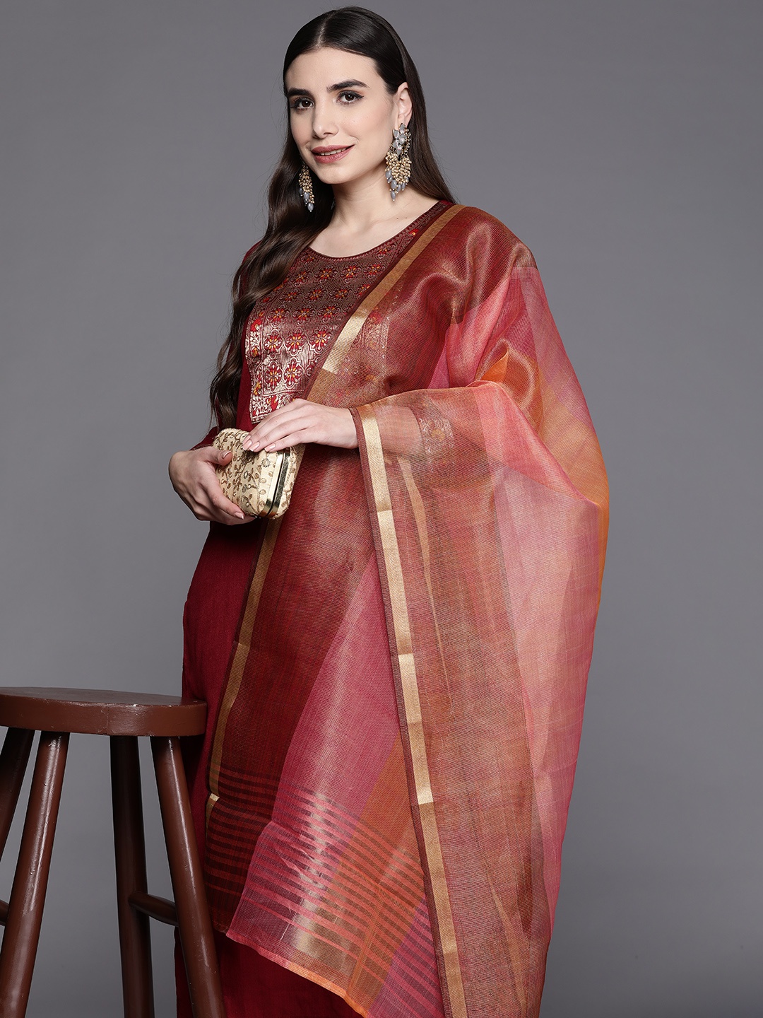 Indo Era Women Maroon & Golden Ethnic Motifs Yoke Design Kurta with Palazzos & Dupatta
Indo Era Women Maroon & Golden Ethnic Motifs Yoke Design Kurta with Palazzos & Dupatta