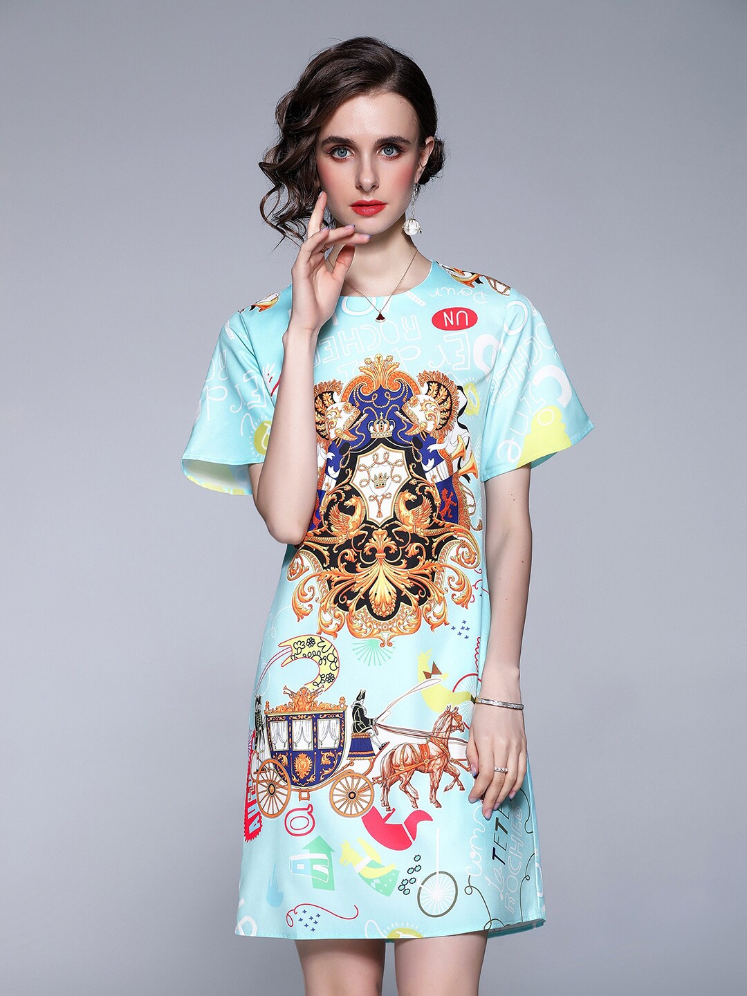 JC Collection Graphic Printed Short Sleeves T-shirt Dress, Blue