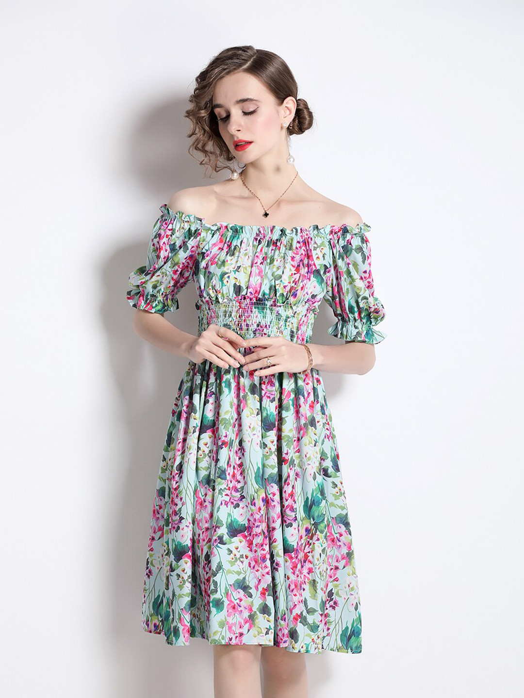 JC Collection Floral Printed Short Sleeves Boat Neck Dress, Sea green
JC Collection Floral Printed Short Sleeves Boat Neck Dress, Sea green