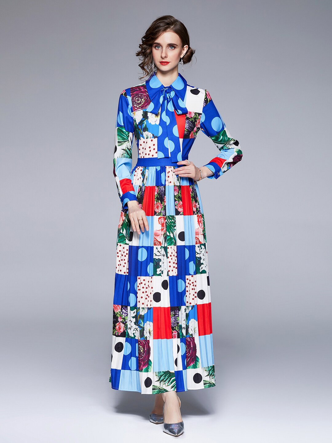 JC Collection Blue & Red Printed Maxi Dress