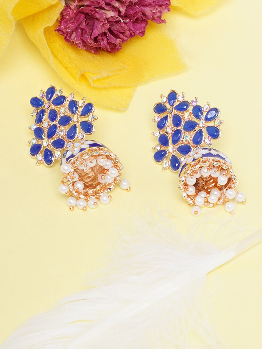 DIVA WALK Gold-Toned & Blue Gold-Plated Dome Shaped Jhumkas Earrings 
DIVA WALK Gold-Toned & Blue Gold-Plated Dome Shaped Jhumkas Earrings