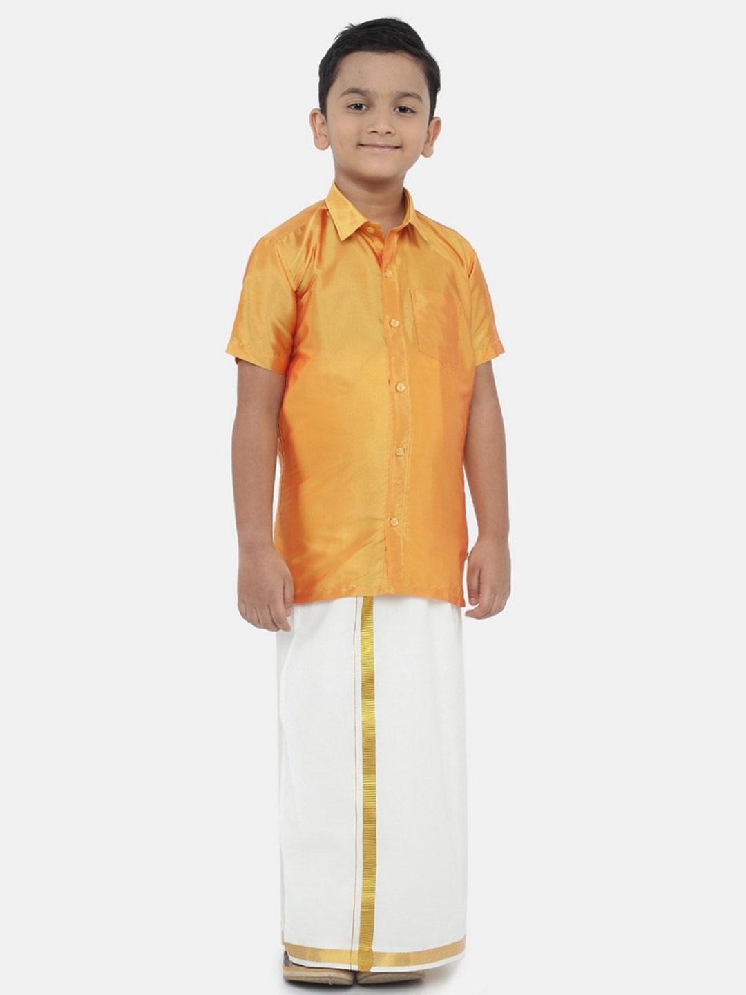 Ramraj Boys Yellow & White Shirt with Dhoti