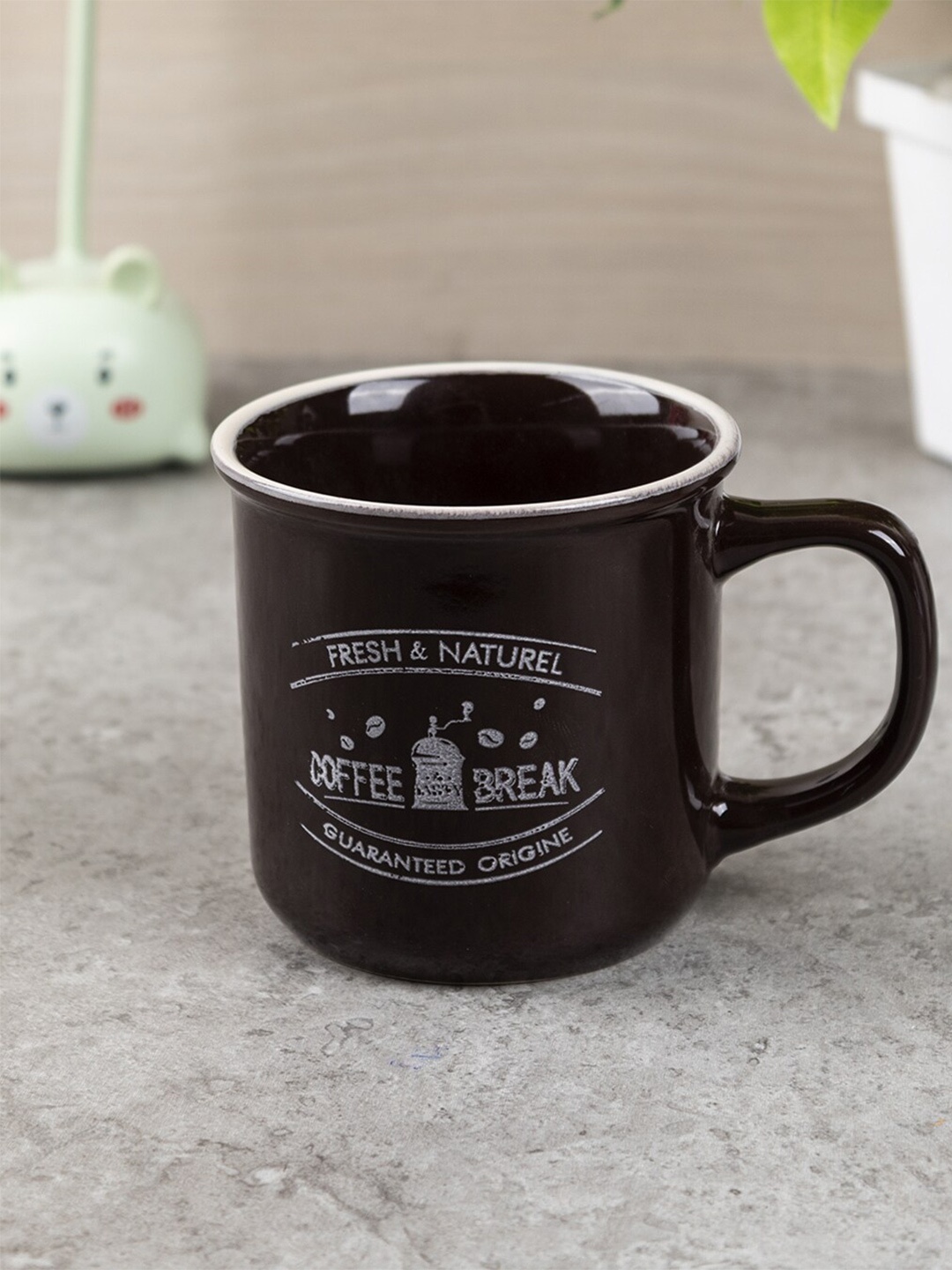 MARKET99 Ceramic Brown & White Printed Glossy Coffee Mug 330 ML