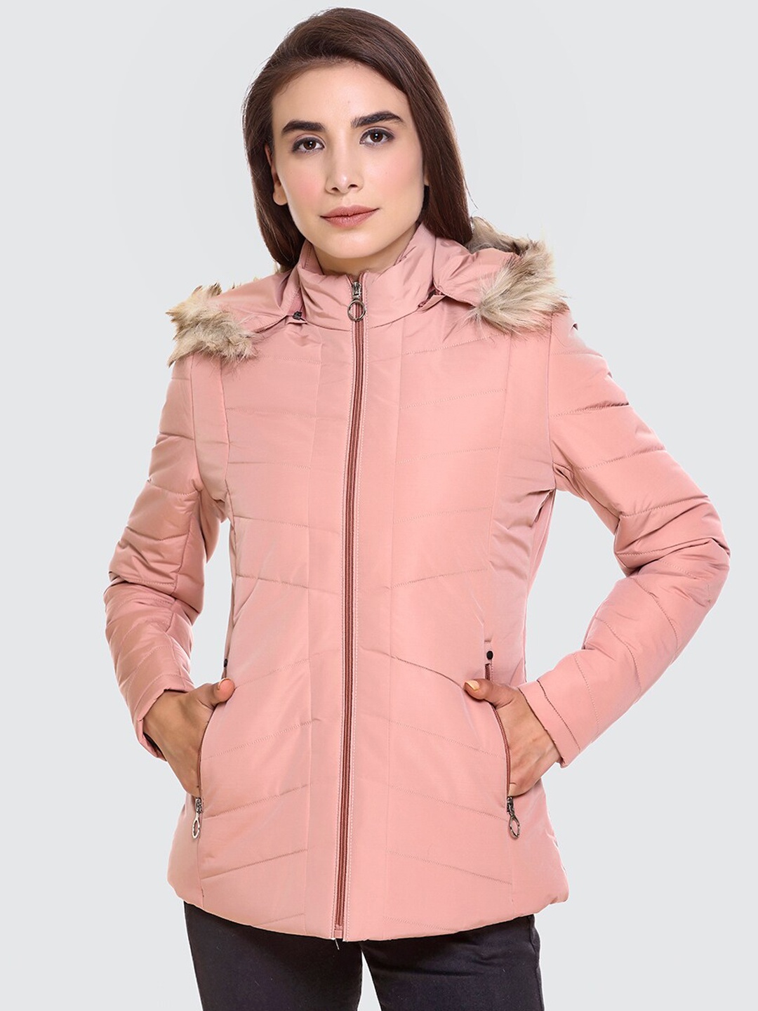 DARTICA Women Peach-Coloured Lightweight Hooded Parka Jacket