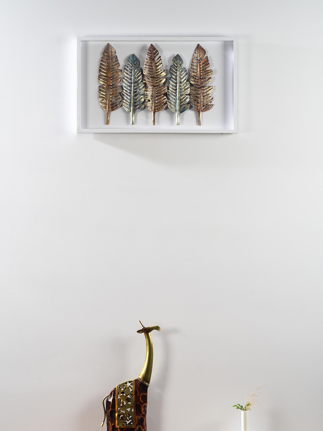 vedas W-Modern Gold-Toned Textured French Leaf Hanging Wall Decor