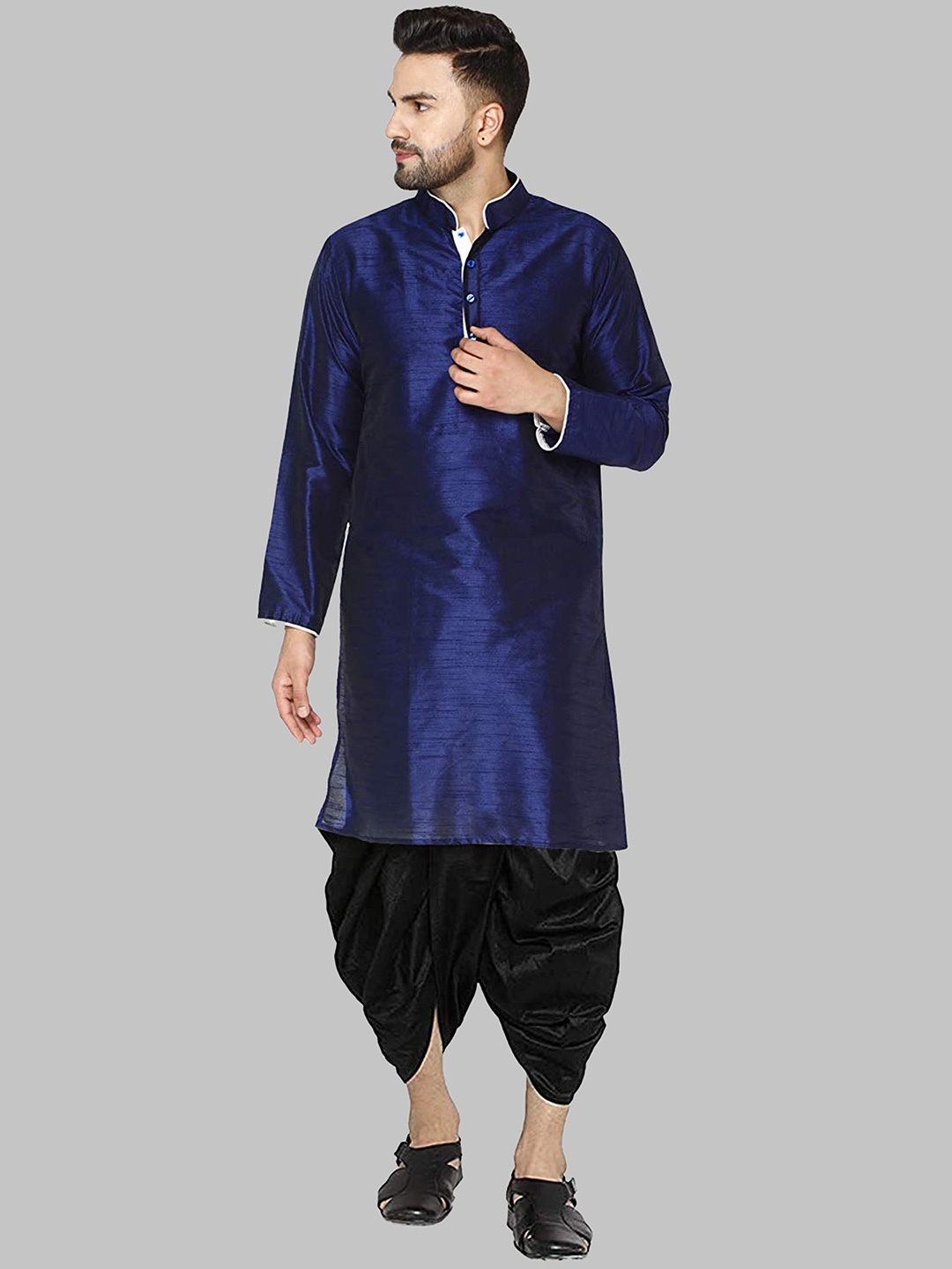 ROYAL KURTA Men Navy Blue Kurta with Dhoti Pants