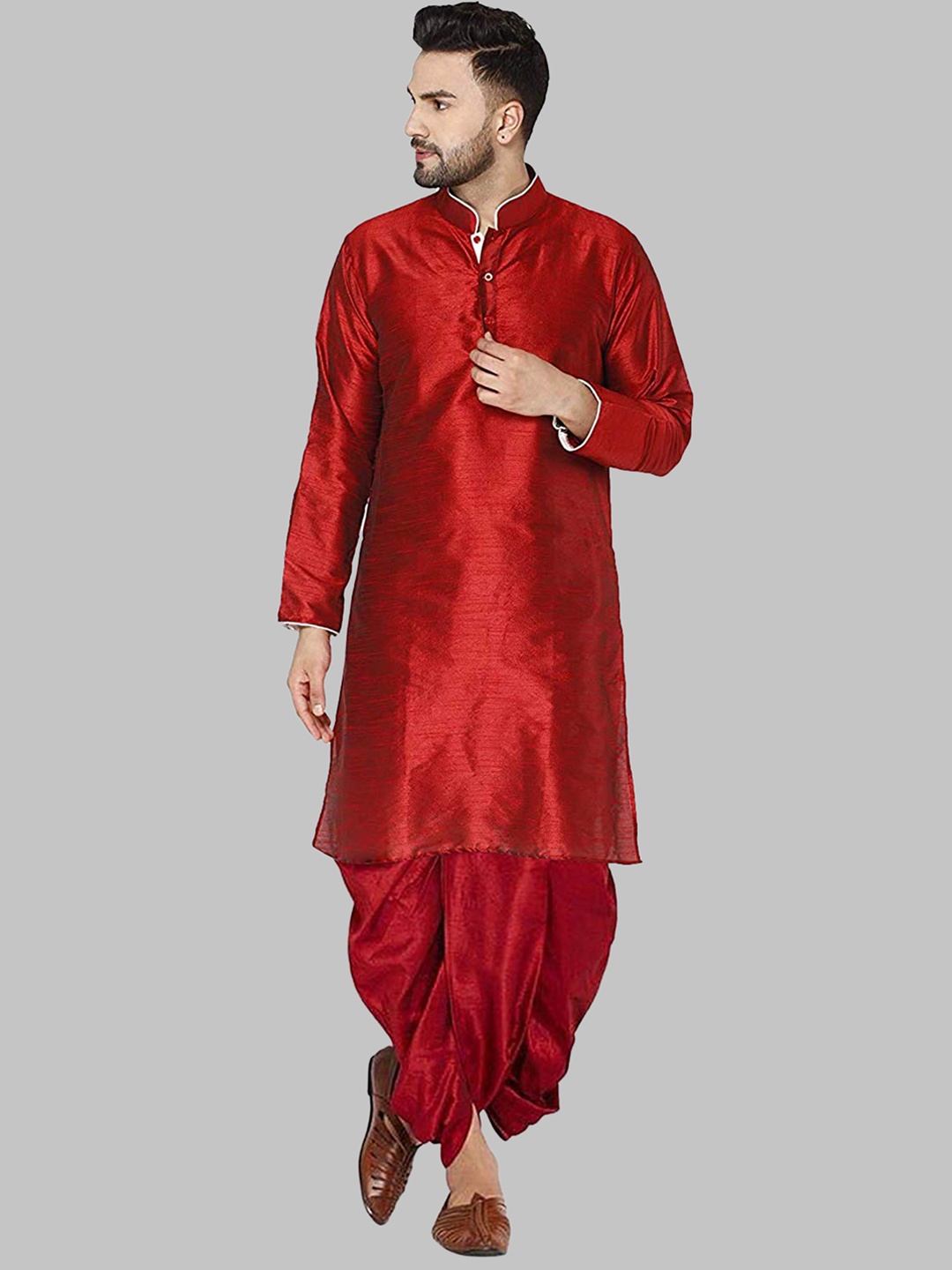 ROYAL KURTA Men Maroon Kurta with Dhoti Pants