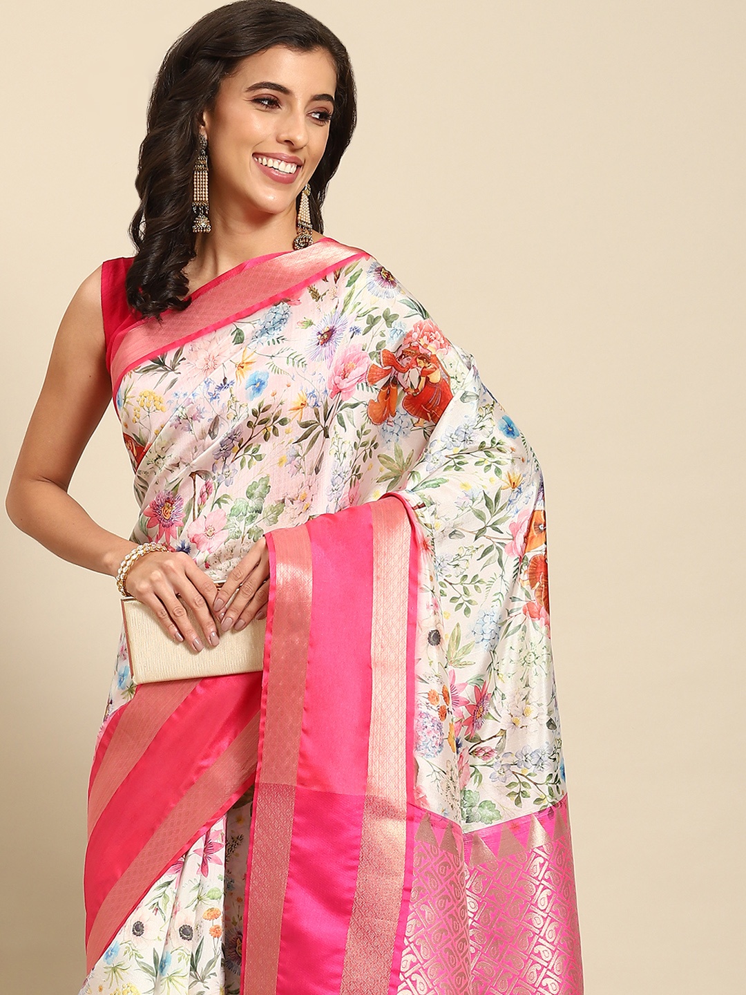 Silk Land Kalamkari Kanjeewaram Art Silk Zari Woven Digital Print saree, White
Silk Land Kalamkari Kanjeewaram Art Silk Zari Woven Digital Print saree, White
