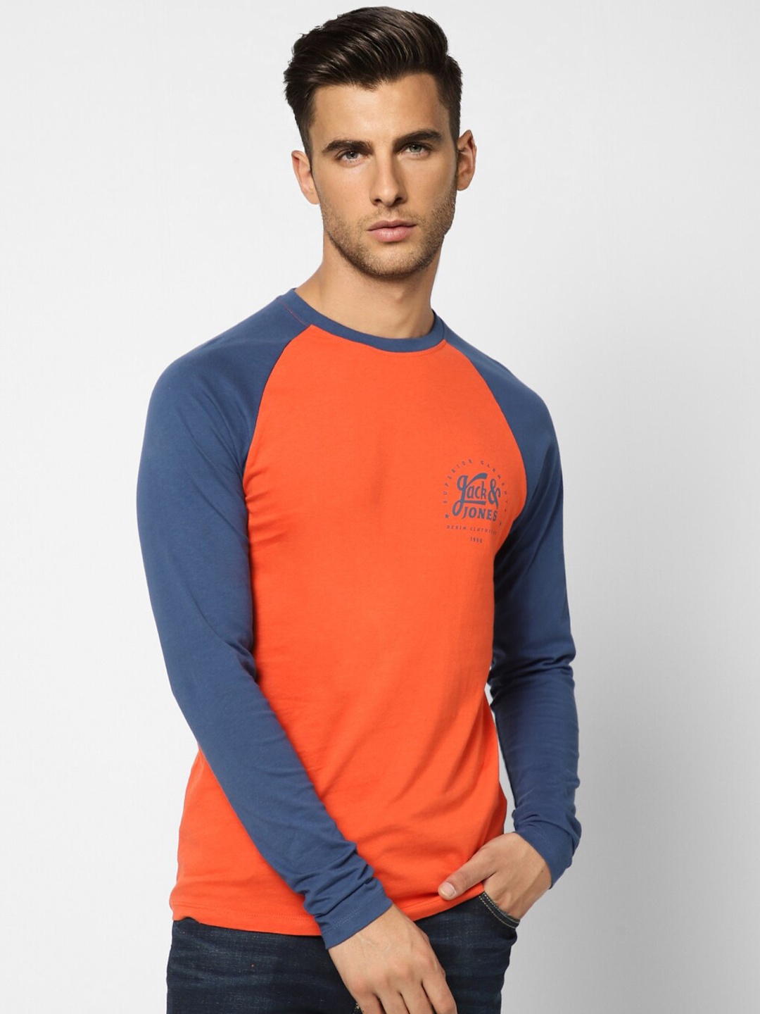 Jack & Jones Men Orange Slim Fit Cotton T-shirt