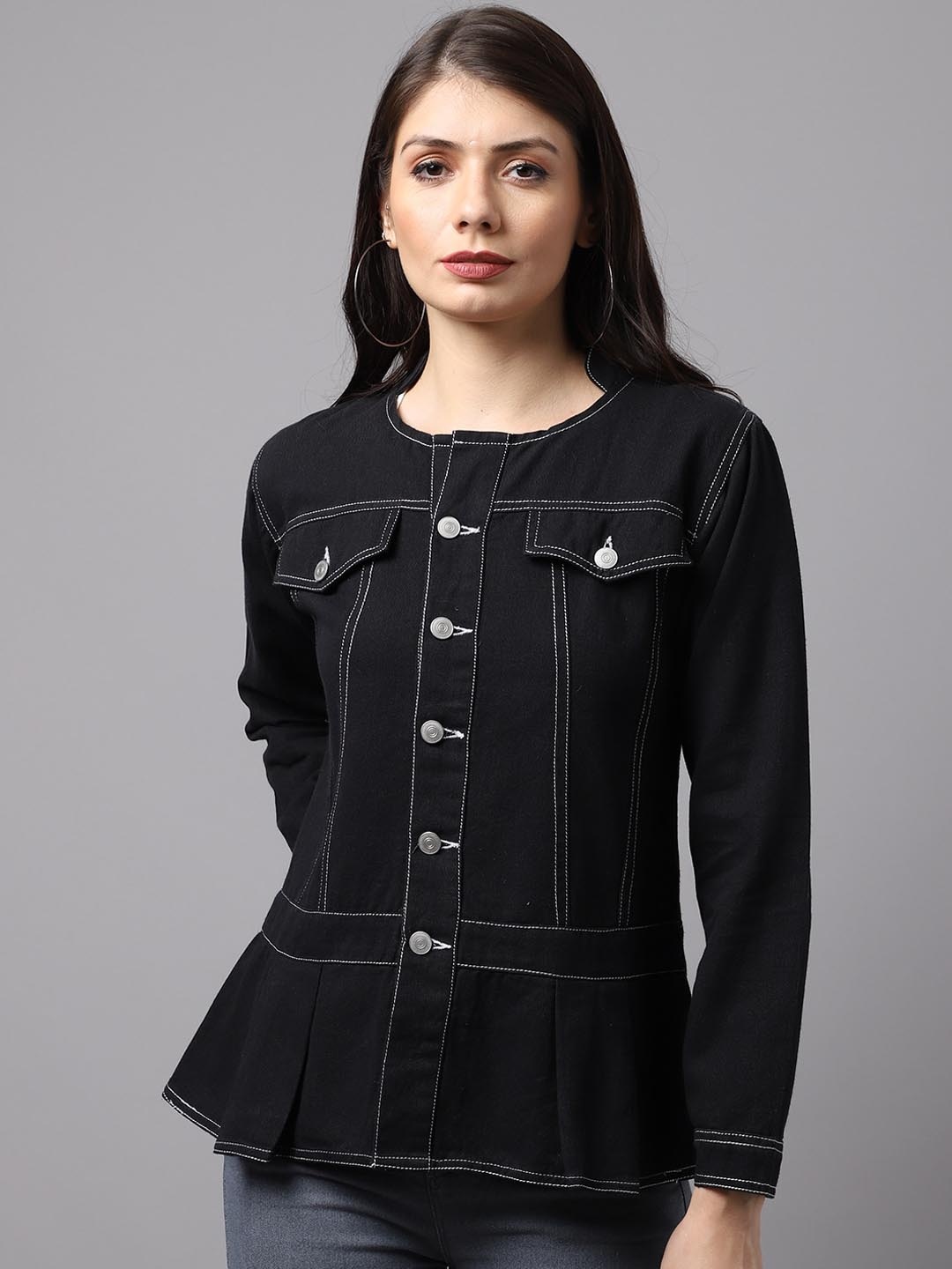 urSense Women Black Cotton Denim Jacket