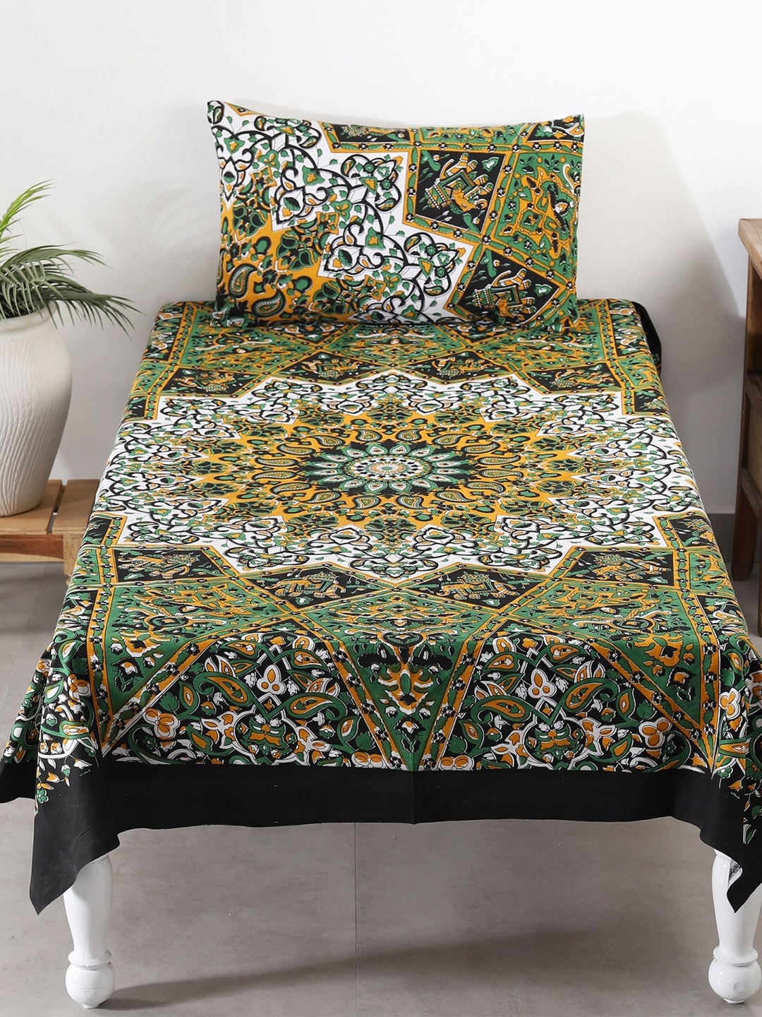 HANDICRAFT PALACE Green & White Printed 144 TC Cotton Single Bedsheet with 1 Pillow Cover
HANDICRAFT PALACE Green & White Printed 144 TC Cotton Single Bedsheet with 1 Pillow Cover