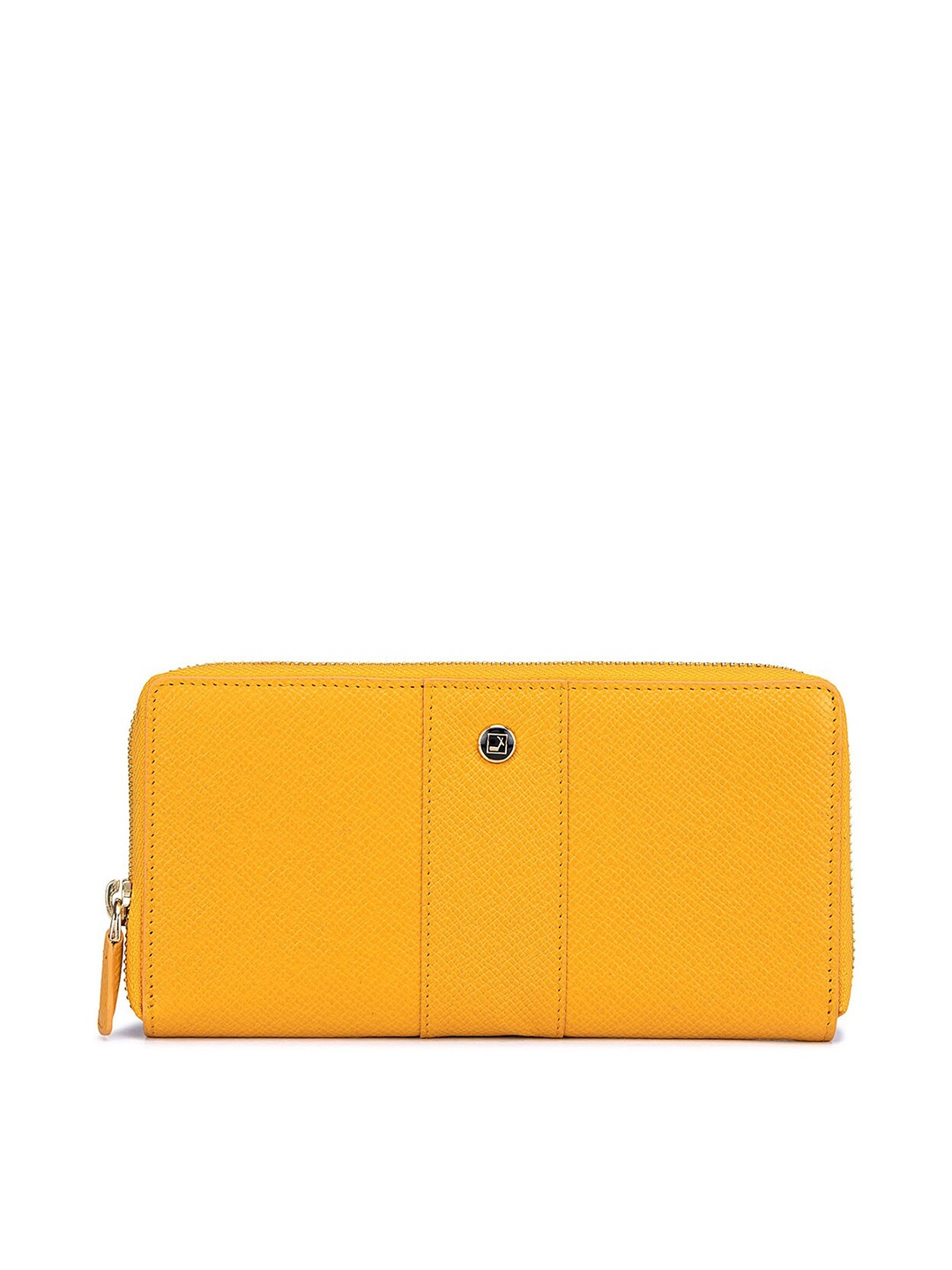Da Milano Women Yellow Textured Leather Zip Around Wallet