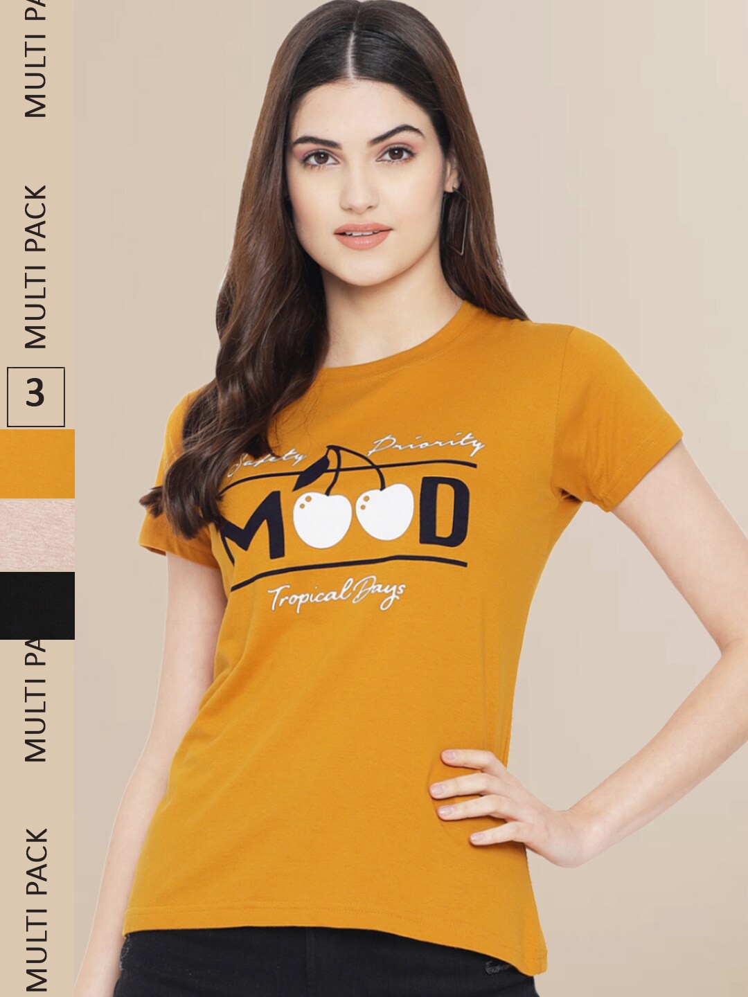 Fabflee Women Mustard Yellow & Black Pack of 3 Graphic Printed Cotton T-shirt
Fabflee Women Mustard Yellow & Black Pack of 3 Graphic Printed Cotton T-shirt