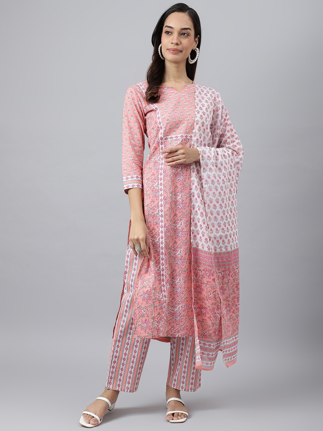 MEESAN Women Pink Floral Printed Sequinned Pure Cotton Kurta with Trousers & With Dupatta
MEESAN Women Pink Floral Printed Sequinned Pure Cotton Kurta with Trousers & With Dupatta