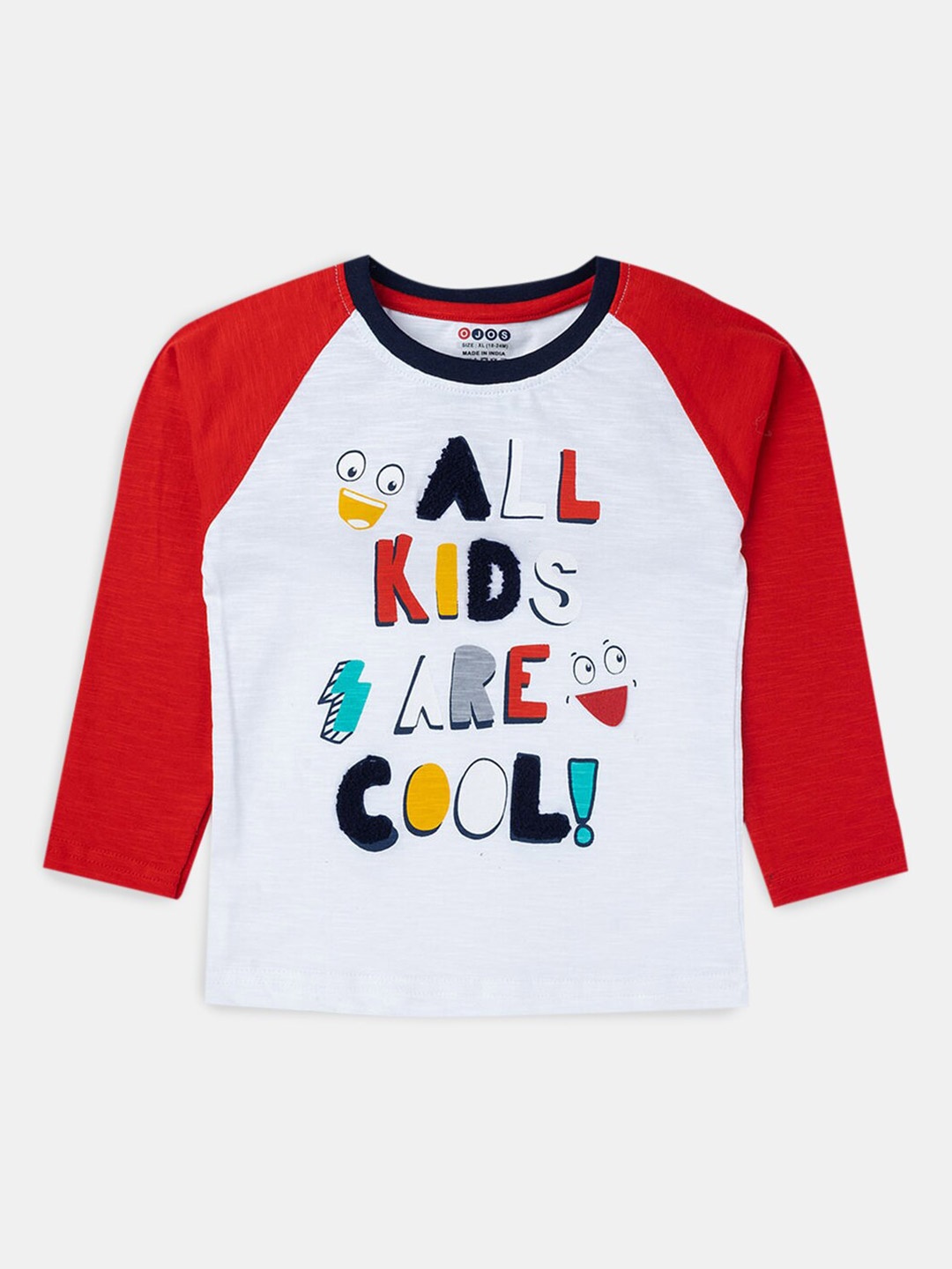 Hopscotch Boys White & Red Typography Printed Cotton T-shirt