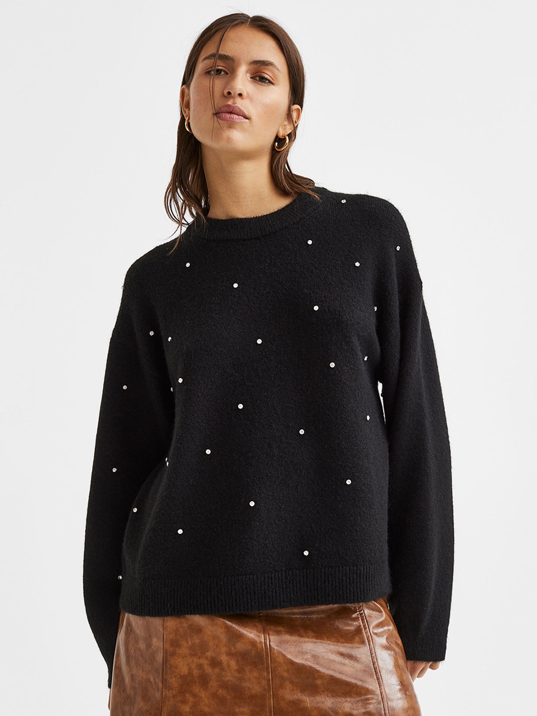 H&M Women Black Beaded Jumper