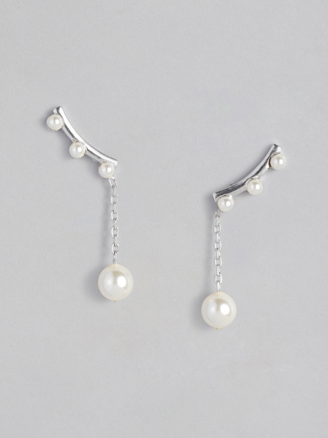 Onaifa Rhodium-Plated Teardrop Shaped Ear Cuff Earrings, White