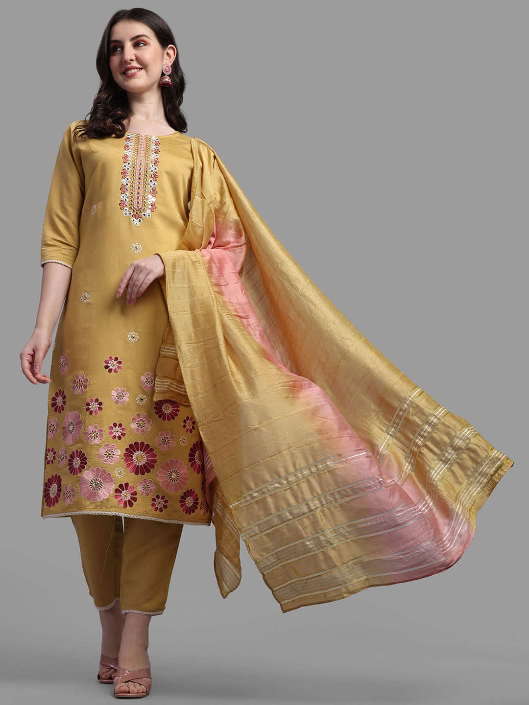 Berrylicious Women Mustard Yellow Floral Embroidered Pure Cotton Kurta with Trousers & With Dupatta
Berrylicious Women Mustard Yellow Floral Embroidered Pure Cotton Kurta with Trousers & With Dupatta
