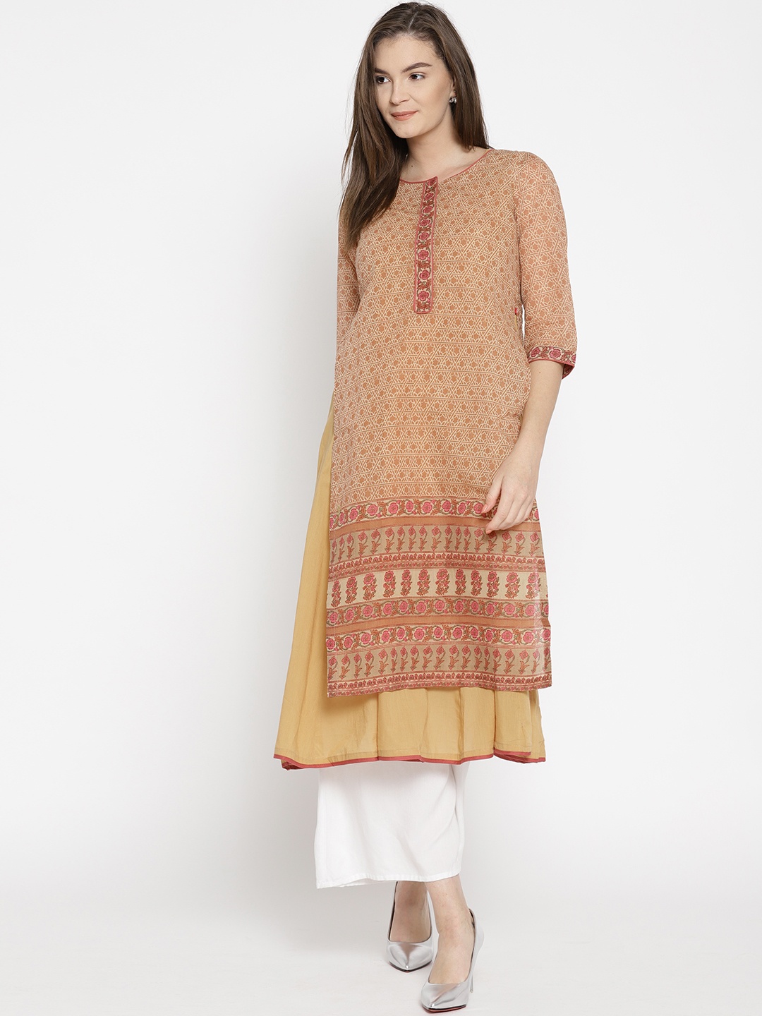Biba Women Brown Printed A-Line Kurta