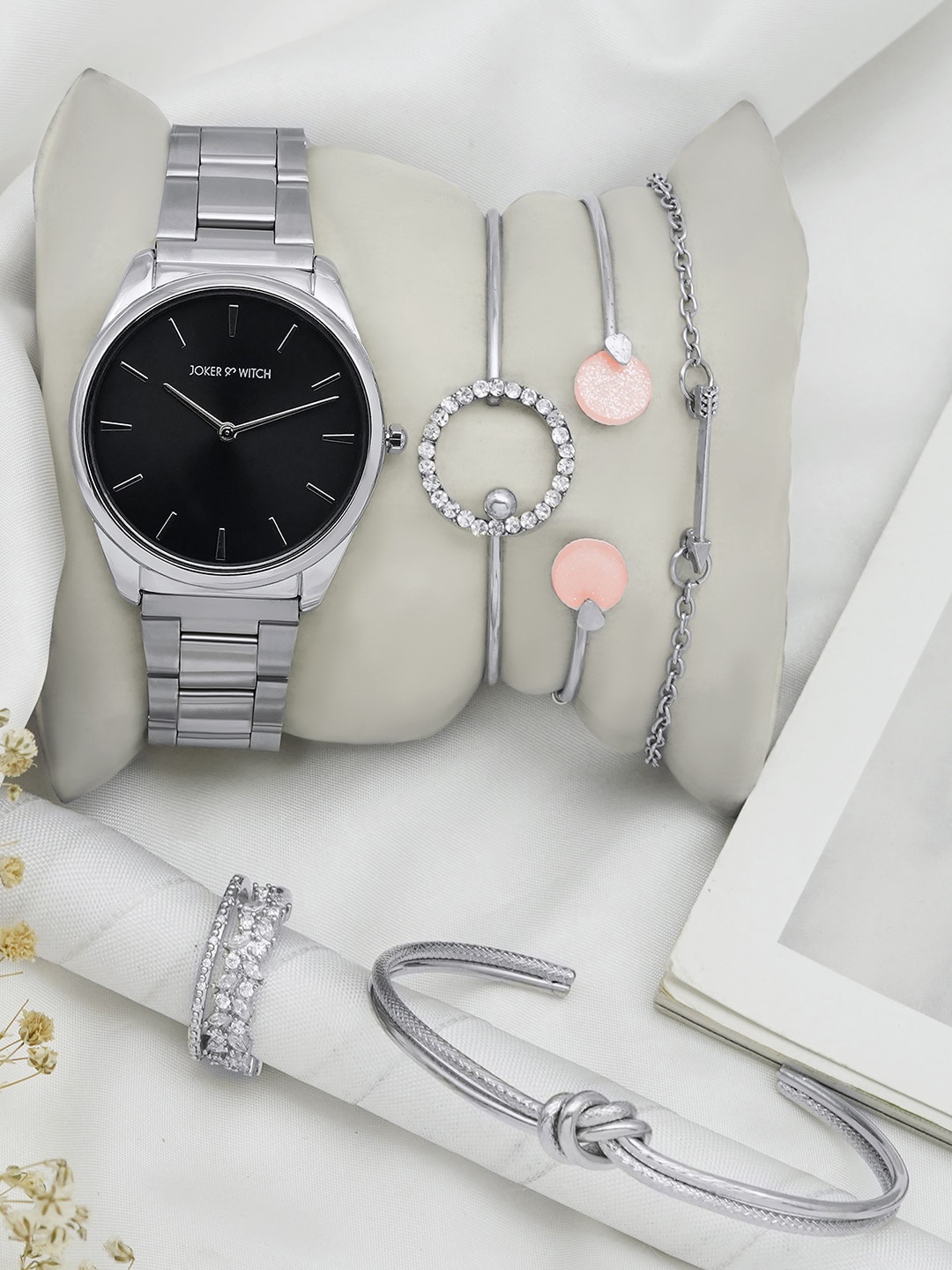 JOKER & WITCH Women Stainless Steel Straps Analogue Watch With Bracelet & Ring, Silver
JOKER & WITCH Women Stainless Steel Straps Analogue Watch With Bracelet & Ring, Silver