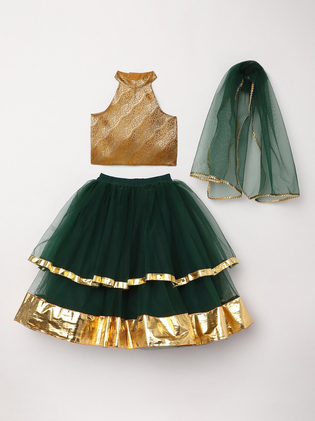 BYB PREMIUM Girls Green & Gold-Toned Printed Patchwork Ready to Wear Lehenga & Blouse With Dupatta
BYB PREMIUM Girls Green & Gold-Toned Printed Patchwork Ready to Wear Lehenga & Blouse With Dupatta