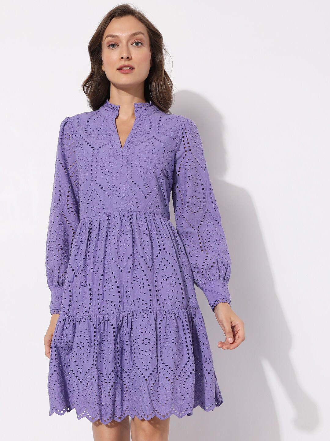 Vero Moda Purple Tiered Schiffli Dress