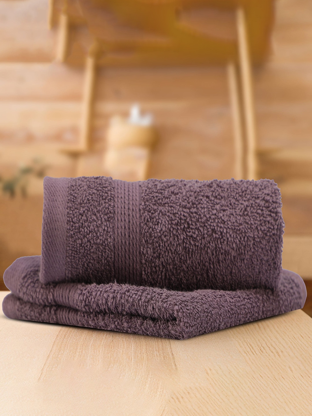 LUSH & BEYOND Set Of 2 Purple 500 GSM Pure Cotton Face Towels