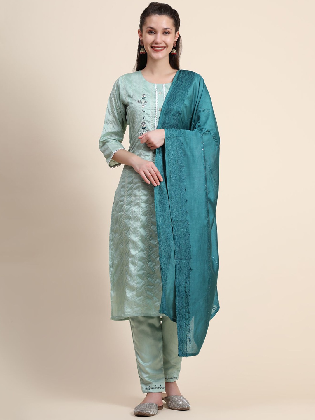 KALINI Women Sea Green Ethnic Motifs Embroidered Gotta Patti Pure Cotton Kurta with Trousers
KALINI Women Sea Green Ethnic Motifs Embroidered Gotta Patti Pure Cotton Kurta with Trousers