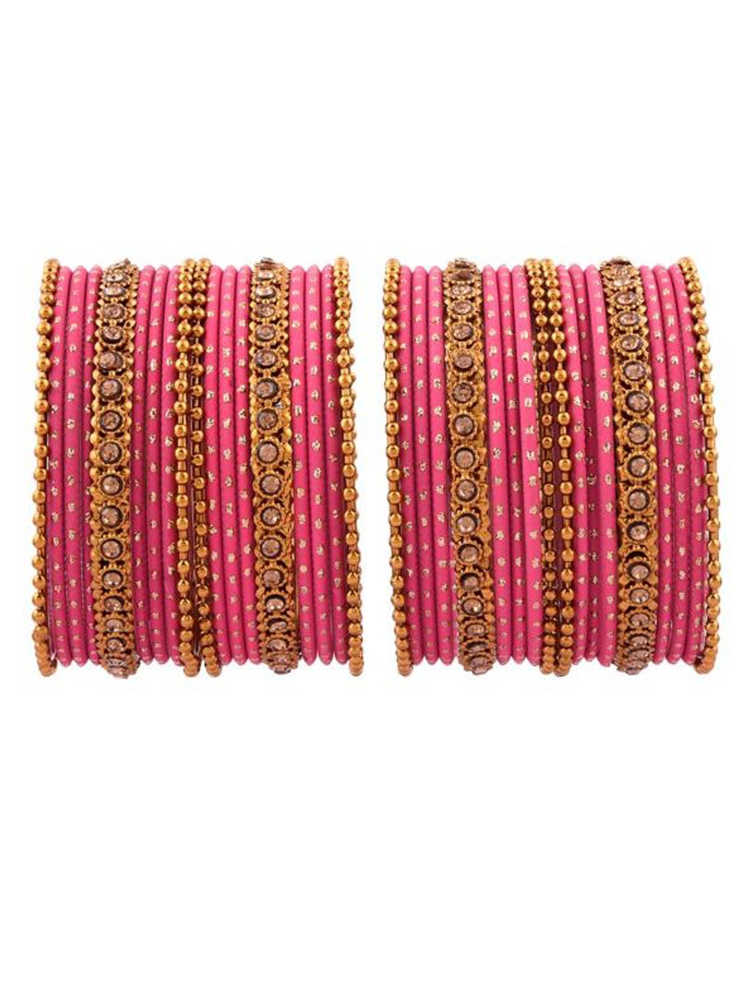 Efulgenz Set Of 36 Gold-Plated Magenta Crystal-Studded Bangles, Pink