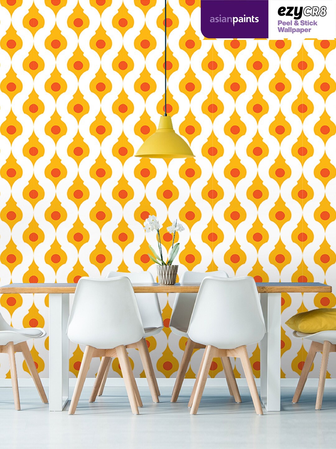Asian Paints White & Mustard Yellow Vibrant Art Self Adhesive Wallpaper