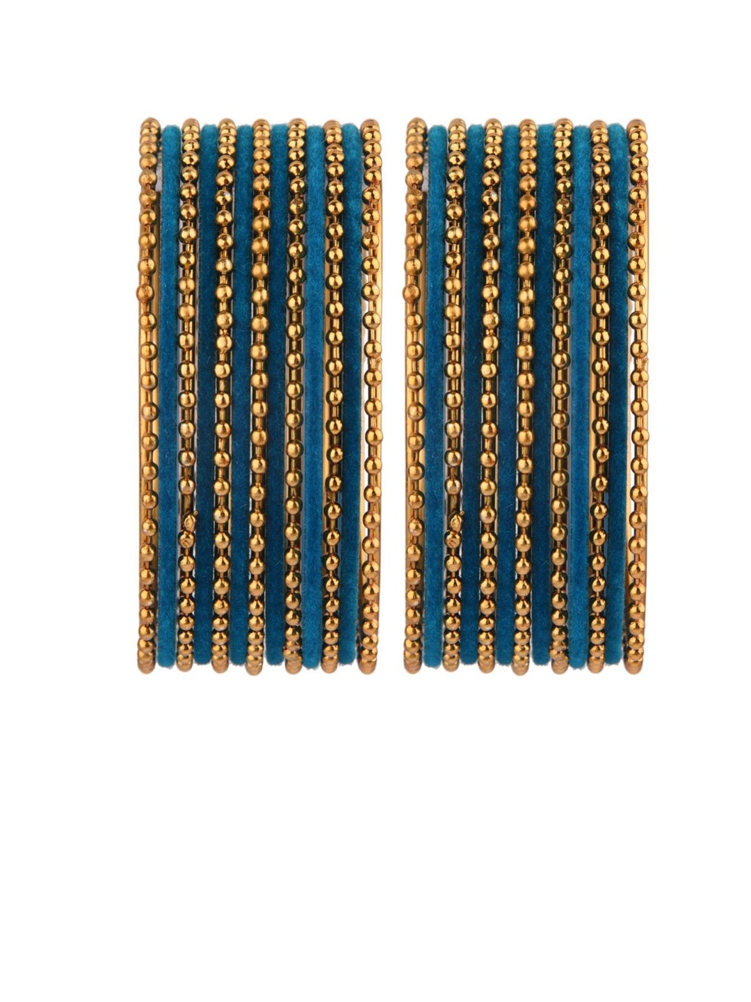 Efulgenz Classic Fashion Indian Set Of 26 Gold-Plated Beaded & Blue Bangles