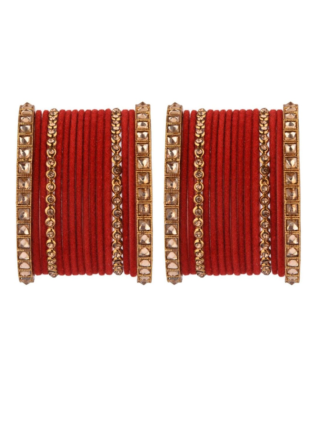 Efulgenz Classic Fashion 32-Pcs Gold-Plated & Red Bangle Set