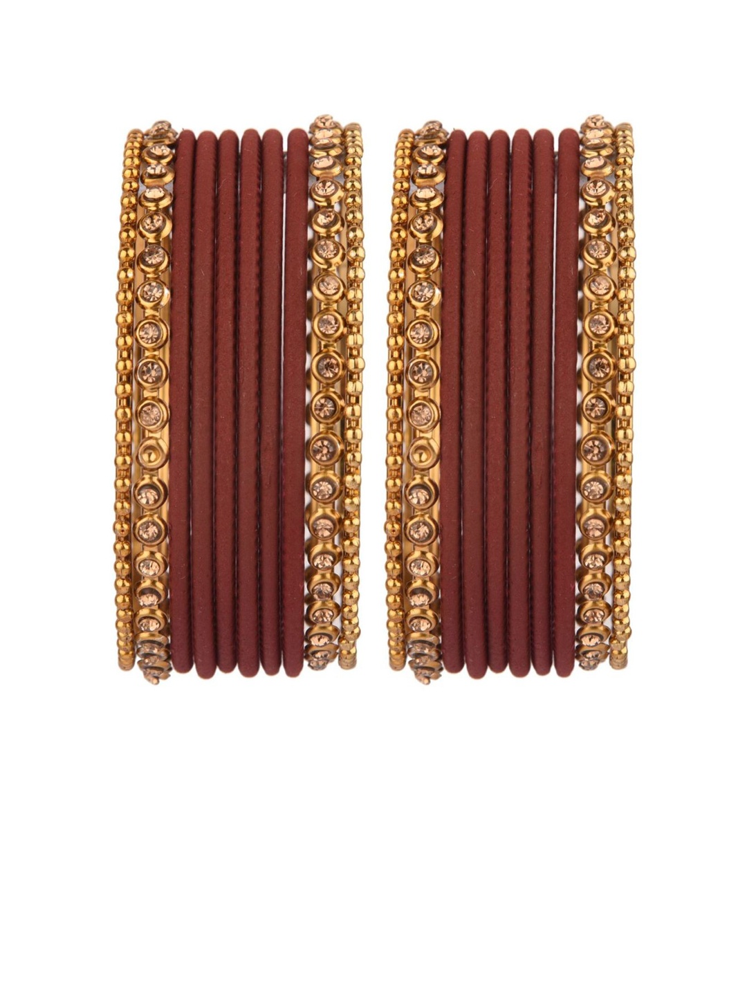 Efulgenz Classic 20-Pcs Gold-Plated & Maroon Embellished Bangle Set