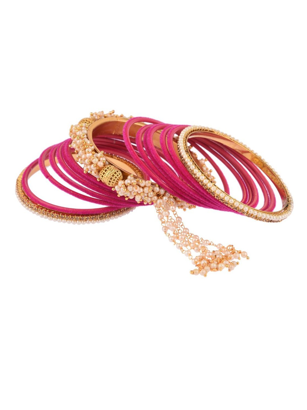 Efulgenz Classic Fashion Set Of 15 Gold-Plated & Pink Velvet Coated & Crystals Studded Bangles
Efulgenz Classic Fashion Set Of 15 Gold-Plated & Pink Velvet Coated & Crystals Studded Bangles