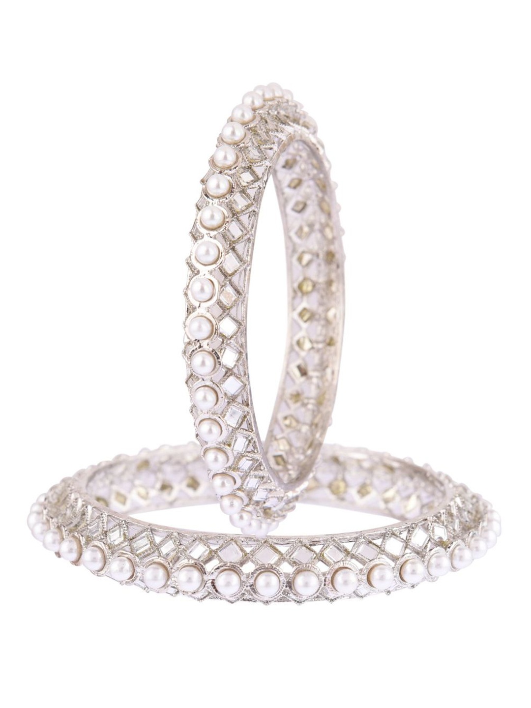 Efulgenz Antique Designer Set of 2 White & Rhodium-Plated Crystal Stone-studded Bangle
Efulgenz Antique Designer Set of 2 White & Rhodium-Plated Crystal Stone-studded Bangle