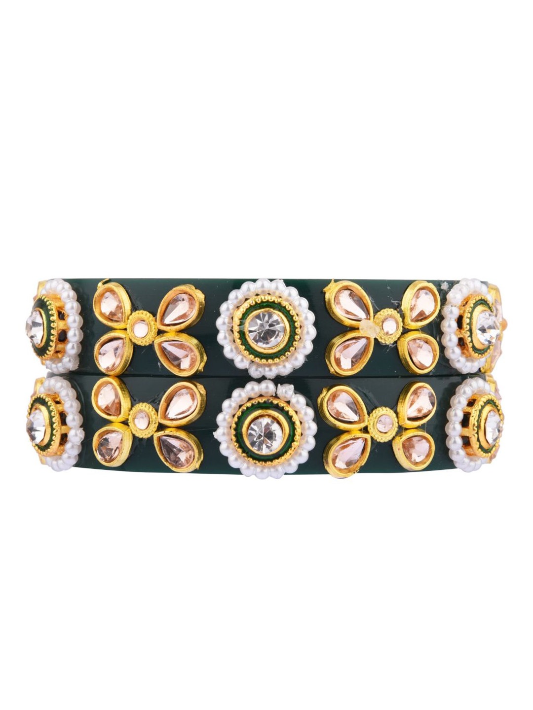Efulgenz Antique Designer Set of 2 Gold-Plated Green Crystal Studded & Pearl Beaded Bangle Set
Efulgenz Antique Designer Set of 2 Gold-Plated Green Crystal Studded & Pearl Beaded Bangle Set