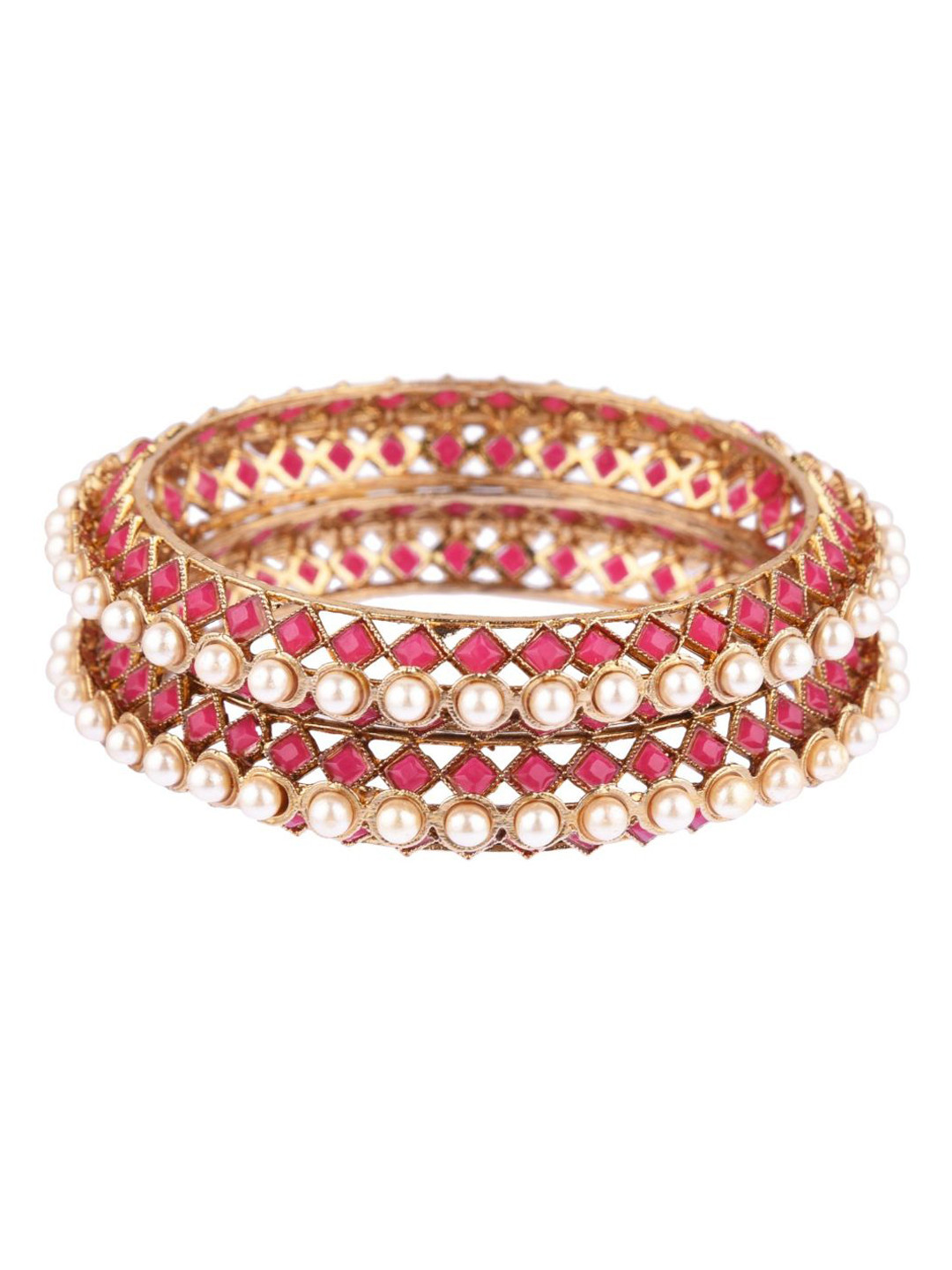Efulgenz Antique Designer Set of 2 Gold-Plated Pink Crystal Studded & Pearl Beaded Bangle Set
Efulgenz Antique Designer Set of 2 Gold-Plated Pink Crystal Studded & Pearl Beaded Bangle Set
