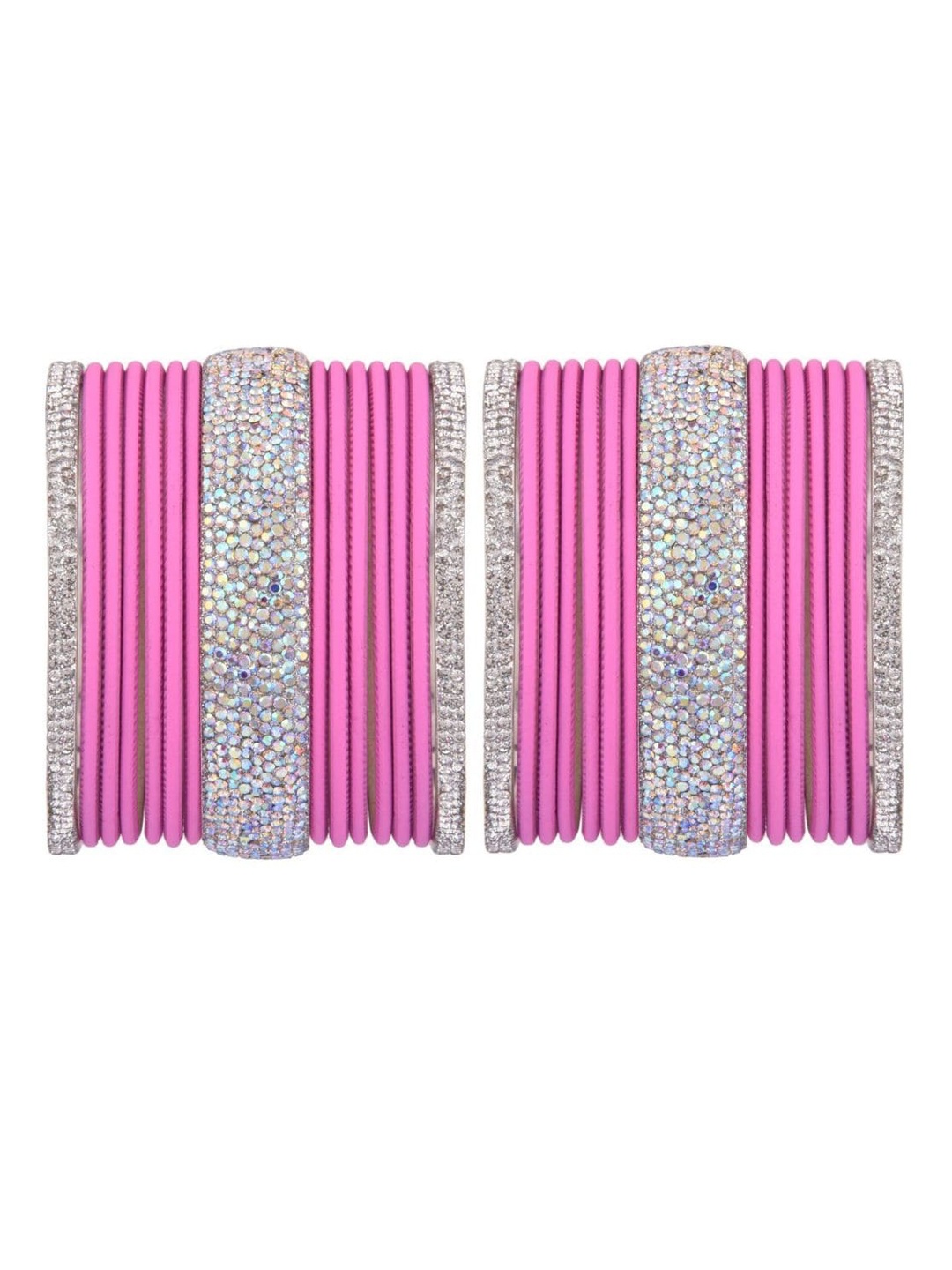 Efulgenz Classic Fashion Set Of 30 Rhodium-Plated & Pink Crystal Studded Bangle Set, Silver
Efulgenz Classic Fashion Set Of 30 Rhodium-Plated & Pink Crystal Studded Bangle Set, Silver
