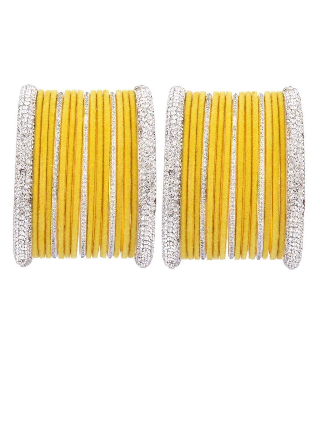 Efulgenz Classic Fashion Indian Set Of 34 Rhodium-Plated Silver-Toned & CZ Crystal Studded & Yellow Velvet Bangles
Efulgenz Classic Fashion Indian Set Of 34 Rhodium-Plated Silver-Toned & CZ Crystal Studded & Yellow Velvet Bangles