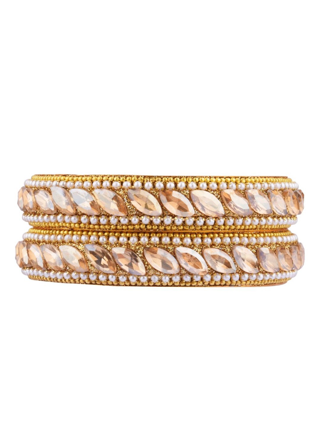 Efulgenz Classic Fashion Indian Set Of 2 Gold-Toned CZ Studded Bangle