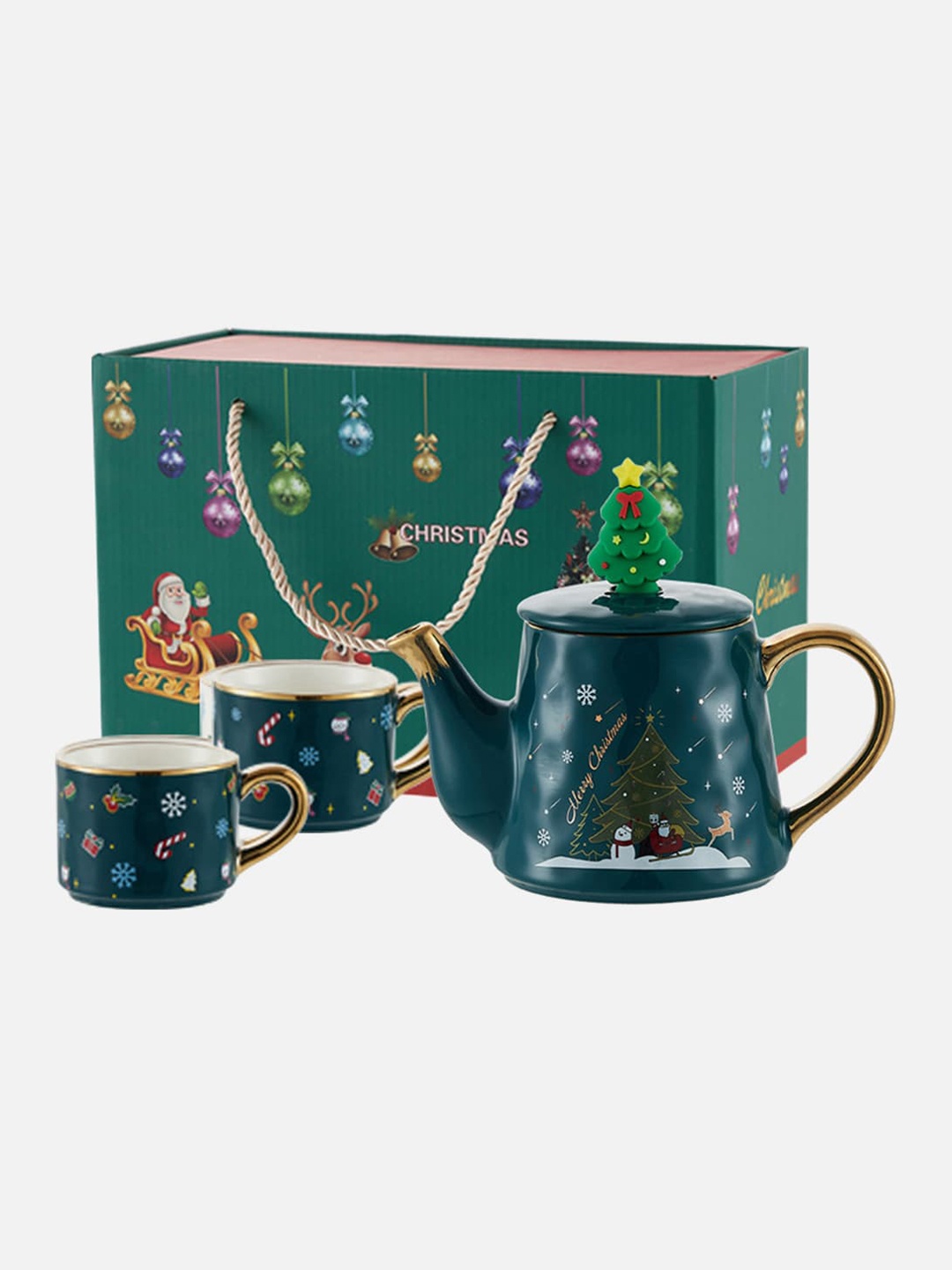 Little Surprise Box LLP Green & Gold Merry Christmas Ceramic Tea Pot with 2 Coffee Cup Set
Little Surprise Box LLP Green & Gold Merry Christmas Ceramic Tea Pot with 2 Coffee Cup Set