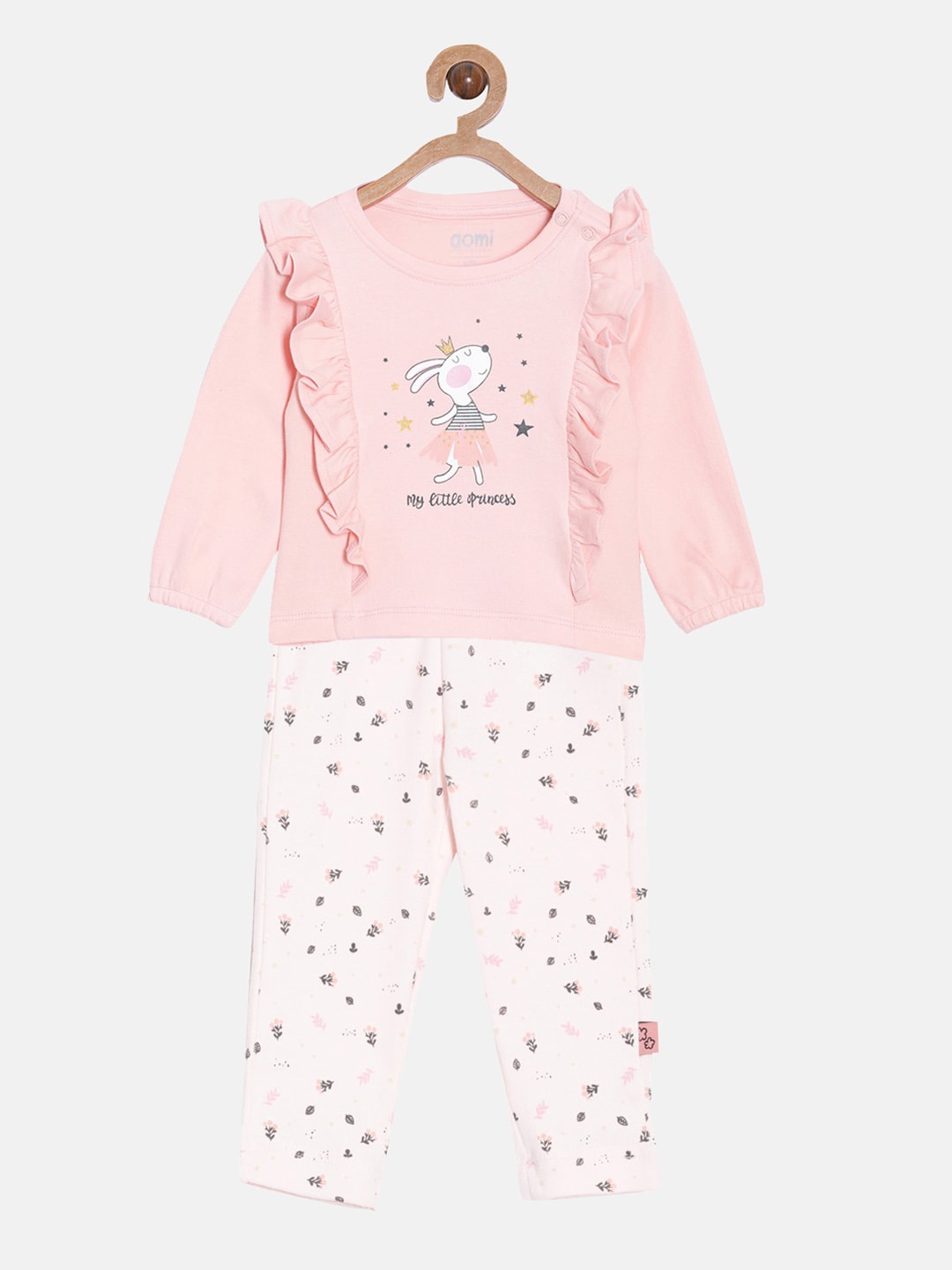 Aomi Girls Coral & Pink Printed Top with Trousers