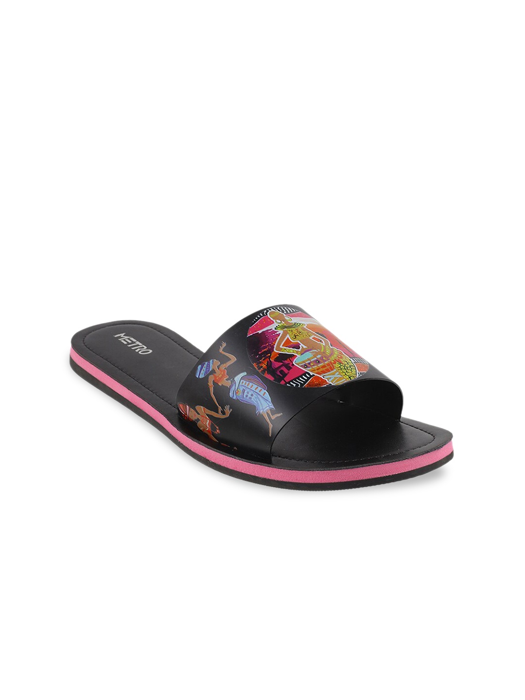 Metro Women Black Open Toe Flats