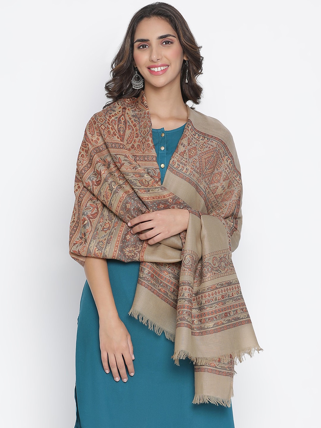 SHINGORA Women Beige & Red Printed Shawl