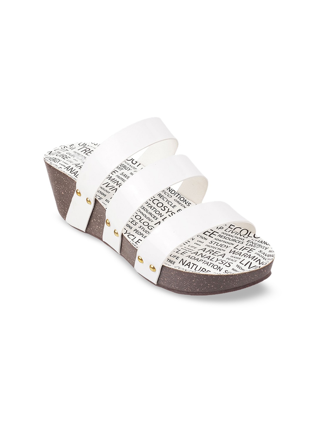 Mochi White Striped Comfort Heels