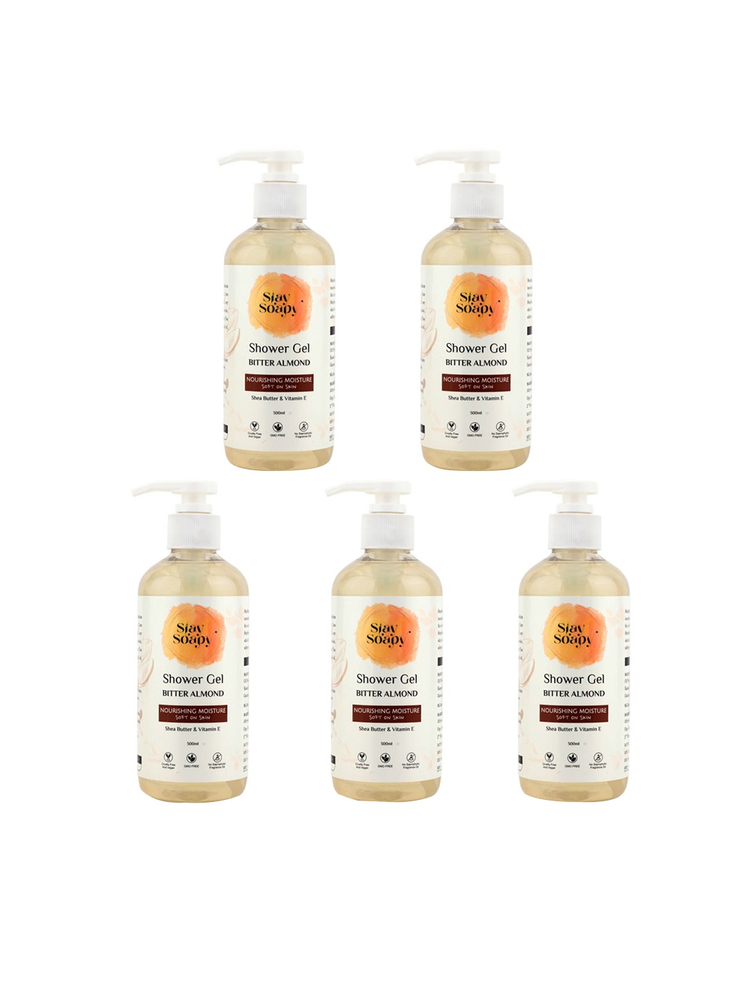 Stay Soapy Set Of 5 Bitter Almond with Shea Butter & Vitamin E Shower Gel 300ml Each, Green
Stay Soapy Set Of 5 Bitter Almond with Shea Butter & Vitamin E Shower Gel 300ml Each, Green