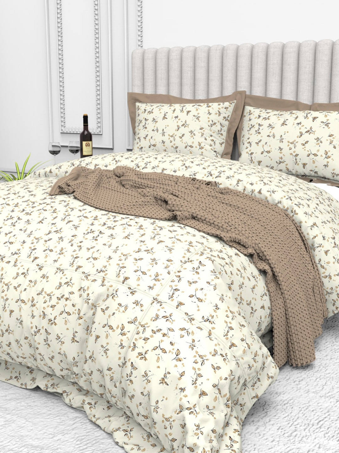 THE WHITE MOSS Tuscan summer Floral Cotton 250 TC King Bedsheet with 2 Pillow Covers, Cream 
THE WHITE MOSS Tuscan summer Floral Cotton 250 TC King Bedsheet with 2 Pillow Covers, Cream
